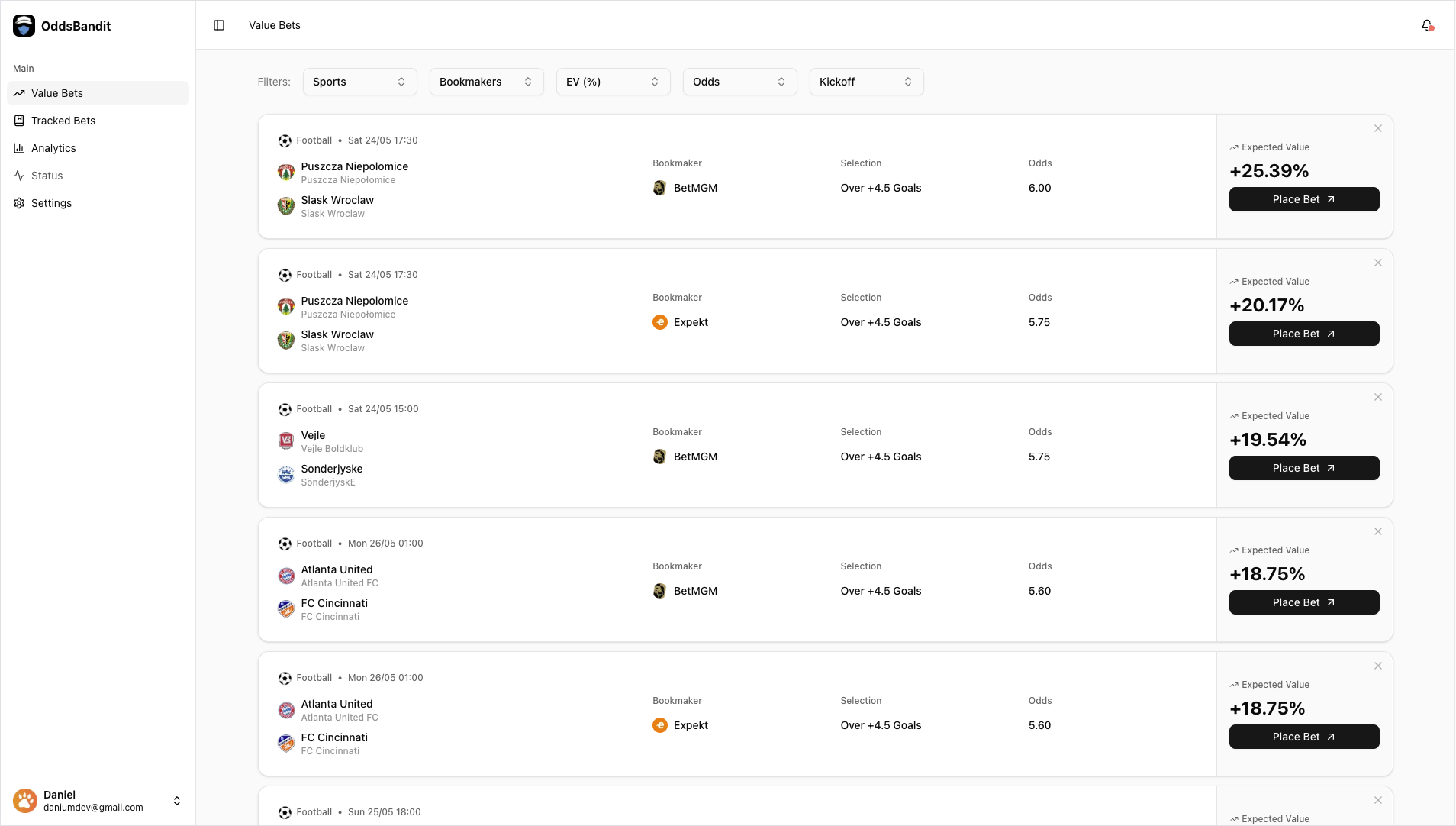 OddsBandit Dashboard